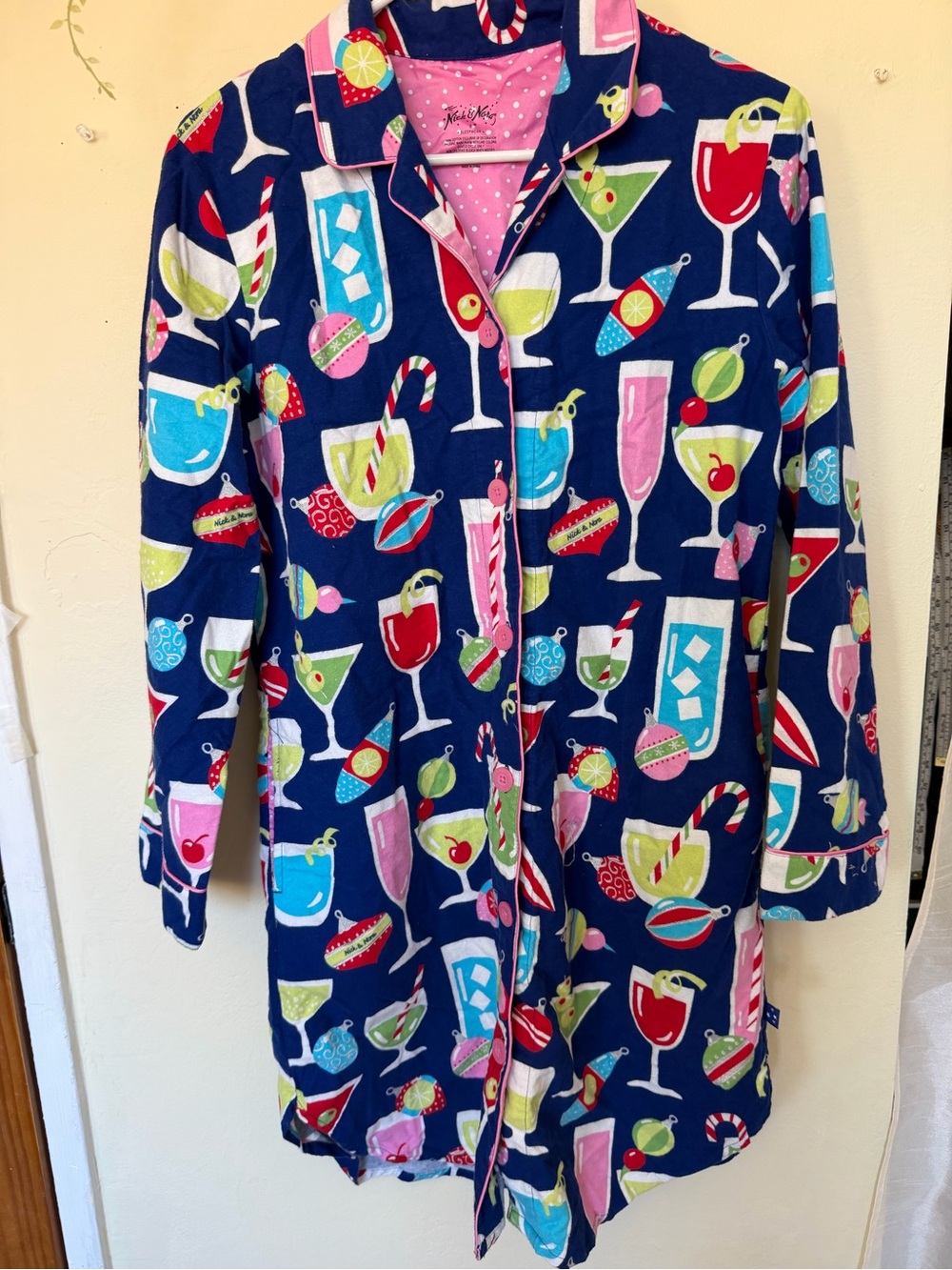 Nick & Nora Women's Flannel Christmas Cocktail Print Sleep Shirt